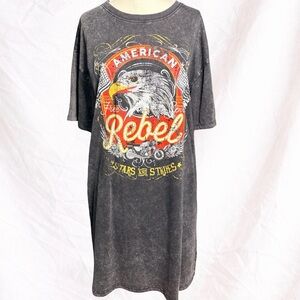 Mimi Chica American Rebel Free Spirit Oversized Tee XL Rhinestone Fringe Graphic